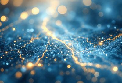 The primary subject of the image is a blue background with a pattern of bright lights, creating a visually appealing and artistic scene. The setting appears to be a night sky, with the lights resembling stars or neon lights. The visual style of the image is a combination of digital art and illustration, giving it a unique and creative appearance. The colors and mood of the image are predominantly blue, with the bright lights adding a sense of energy and excitement to the scene.