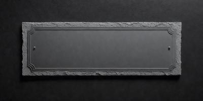The primary subject of the image is a large, gray, leather-like frame. The setting is a dark background, which contrasts with the frame. The visual style is a close-up of the frame, showcasing its texture and details. The colors and mood of the image are dark and moody, with the gray frame being the main focal point.