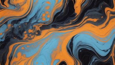 The primary subject of the image is a blue and orange swirling pattern, which appears to be a painting or a digital artwork. The setting is a black and white background, which contrasts with the vibrant colors of the swirling pattern. The visual style suggests that the image is a creative and artistic representation of a swirling motion. The dominant colors are blue and orange, creating a lively and energetic atmosphere.