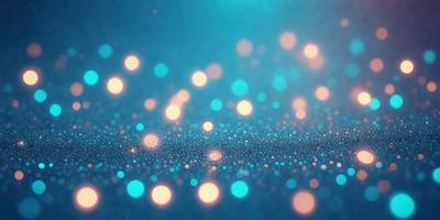 The primary subject of the image is a blue background with a pattern of bright, colorful lights. The setting appears to be a dark room, and the visual style is a combination of a photo and digital art. The colors and mood of the image are vibrant and lively, with the bright lights creating a sense of energy and excitement.