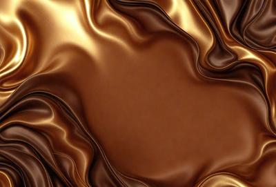 The primary subject of the image is a close-up of a chocolate-colored surface, which appears to be a piece of chocolate cake. The setting is a table, and the visual style is a close-up of the cake. The colors and mood of the image are predominantly brown, giving it a warm and inviting atmosphere.