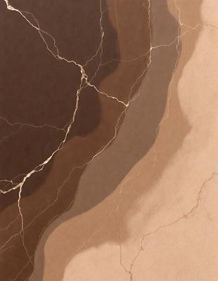 The primary subject of the image is a marble surface with a cracked and peeling appearance. The setting is a room with a brown and tan color scheme. The visual style is a combination of photo and digital art, creating a unique and artistic representation of the marble surface. The colors and mood of the image are dark and moody, emphasizing the cracked and peeling nature of the marble.