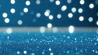 The primary subject of the image is a blue surface with a pattern of glittering lights. The setting appears to be a dark room, and the visual style is a combination of a photo and digital art. The colors and mood of the image are predominantly blue, with a sense of depth and sparkling energy.