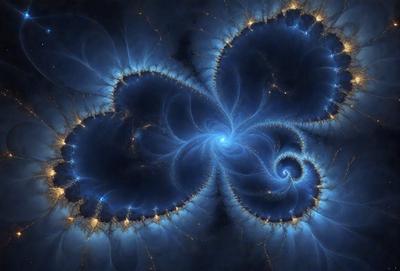 The primary subject of the image is a blue spiral pattern, which appears to be a digital art or illustration. The setting is a dark blue background, and the visual style is a combination of digital art and illustration. The colors and mood of the image are predominantly dark and moody, with the blue spiral pattern being the main focal point.