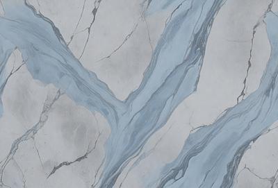 The primary subject of the image is a large, white, and blue marble tile. The setting is a wall with a marble texture, and the visual style is a close-up of the tile. The colors and mood of the image are predominantly blue and white, creating a clean and elegant appearance.