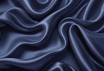 The primary subject of the image is a blue fabric, which appears to be a piece of silk. The setting is a dark background, which contrasts with the blue fabric. The visual style is a close-up of the fabric, showcasing its texture and pattern. The colors and mood of the image are predominantly blue, creating a calm and serene atmosphere.