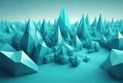 The primary subject of the image is a 3D model of a mountain range. The setting is a blue background, which creates a contrast with the white and blue colors of the mountain range. The visual style is digital art, as the mountain range is created using computer-generated graphics. The overall atmosphere is serene and captivating, as the viewer can appreciate the intricate details of the mountain range.