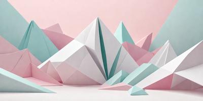 The primary subject of the image is a large, three-dimensional paper sculpture of a mountain. The sculpture is made up of multiple layers of paper, giving it a complex and intricate appearance. The setting is a white surface, which provides a clean and uncluttered backdrop for the sculpture. The visual style of the image is a combination of digital art and illustration, as the paper sculpture is created using a computer-aided design (CAD) program. The colors and mood of the image are predominantly pink and blue, giving the sculpture a warm and inviting atmosphere.