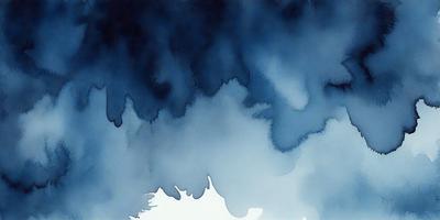 The primary subject of the image is a painting of a blue sky with clouds. The setting is a blue background, and the visual style is a watercolor painting. The colors and mood of the painting are predominantly blue, creating a serene and calming atmosphere.