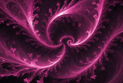 The primary subject of the image is a swirling, pink, purple, and white pattern. The setting is a dark background, which contrasts with the vibrant colors of the pattern. The visual style appears to be a combination of digital art and illustration, creating a unique and eye-catching design. The dominant colors and overall atmosphere of the image are energetic, lively, and visually appealing.