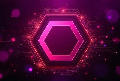 The primary subject of the image is a large, pink, geometric shape, which appears to be a square or a circle. The shape is surrounded by a purple background, giving it a futuristic and technological appearance. The visual style of the image is a combination of digital art and illustration, creating a unique and eye-catching design. The colors and mood of the image are predominantly pink and purple, which evoke a sense of innovation and creativity.