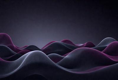 The primary subject of the image is a large, purple, and black wave. The wave is the main focus of the image, and it is set against a dark background. The visual style of the image is a combination of digital art and illustration, creating a striking and unique pattern. The dominant colors in the image are purple and black, giving the scene a moody and dramatic atmosphere.