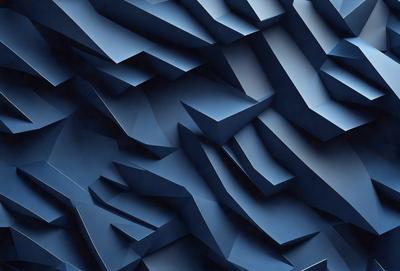 The primary subject of the image is a blue, geometric pattern. The setting is a blue background, and the visual style appears to be a digital art or illustration. The dominant colors are blue and black, creating a modern and sophisticated atmosphere.