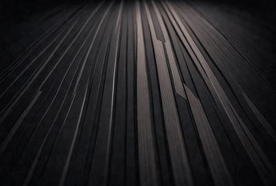 The primary subject of the image is a wooden floor with a black background. The setting appears to be a dark room, possibly a basement or a room with limited natural light. The visual style of the image is a close-up of the wooden floor, which gives it a textured and detailed appearance. The colors in the image are predominantly black, which creates a moody and dramatic atmosphere.