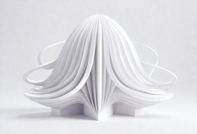 The primary subject of the image is a white paper sculpture, which appears to be a three-dimensional representation of a book. The paper sculpture is placed on a white surface, giving it a clean and minimalist appearance. The visual style of the image is a combination of digital art and illustration, as the paper sculpture is created using paper and crafting techniques. The colors and mood of the image are predominantly white, giving it a calm and serene atmosphere.