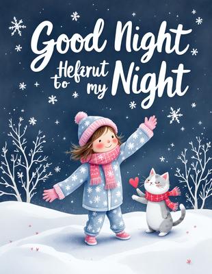 The image features a little girl wearing a blue coat and a hat, standing in the snow and holding a heart. She is waving to a cat, which is also in the snow. The scene appears to be a wintery, snowy landscape, with the girl and the cat as the main subjects. The visual style of the image is a combination of digital art and illustration, creating a warm and cozy atmosphere. The primary subject of the image is the little girl and the cat, while the setting/background is a snowy environment. The colors and mood of the image are predominantly blue and white, with a touch of warmth from the girl's coat and hat.