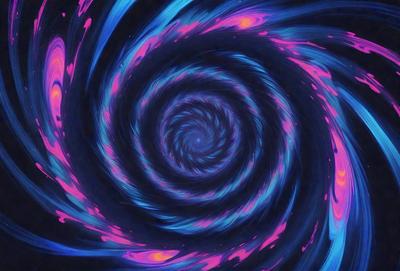 The primary subject of the image is a spiral pattern, which is the main object, scene, or focus of the image. The spiral pattern is set against a blue background, giving it a vibrant and lively appearance. The visual style of the image is digital art, as it is a digital creation. The dominant colors in the image are blue and pink, creating a sense of energy and movement.