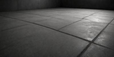 The primary subject of the image is a large, empty room with a concrete floor. The setting is a dark room, possibly a basement, with a cement surface. The visual style is a black and white photo, giving the image a classic and timeless appearance. The colors and mood of the image are predominantly dark and moody, creating a sense of mystery and intrigue.