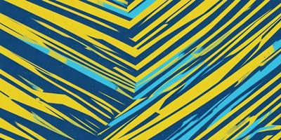 The primary subject of the image is a blue and yellow patterned wallpaper. The setting is a room with a blue and yellow striped wallpaper. The visual style is a digital art or illustration, as the colors and patterns are well-defined and consistent throughout the image. The dominant colors are blue and yellow, creating a vibrant and lively atmosphere in the room.