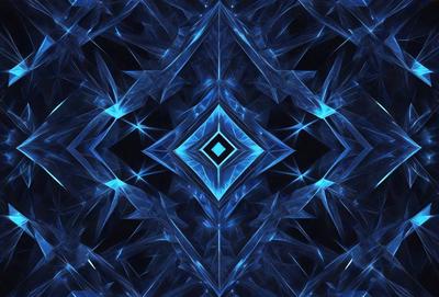 The primary subject of the image is a blue geometric pattern, which appears to be a digital art or illustration. The setting is a dark background, which contrasts with the bright blue pattern. The visual style is modern and abstract, with the blue pattern being the main focus of the image. The colors and mood are predominantly blue, creating a calm and serene atmosphere.