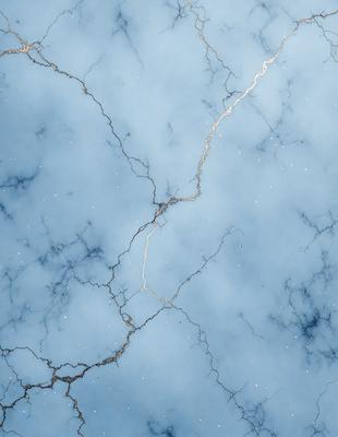 The primary subject of the image is a blue marble wall with a cracked pattern. The setting is a blue sky, and the visual style is a photo. The dominant colors are blue and white, creating a calm and serene atmosphere.