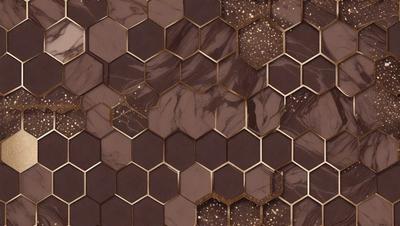 The primary subject of the image is a marble tile with a gold pattern on it. The setting is a bathroom, and the visual style is a close-up of the tile. The colors and mood of the image are warm and luxurious, with the gold pattern adding a touch of sophistication to the marble tile.