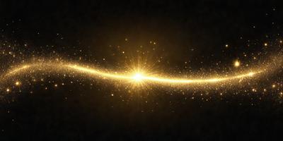 The primary subject of the image is a bright, yellow, and gold starburst, which is the main object, scene, or focus of the image. The setting or background is a dark, starry sky, which adds to the overall atmosphere of the image. The visual style of the image is a combination of photo and digital art, creating a unique and eye-catching effect. The colors and mood of the image are predominantly warm and vibrant, with the yellow and gold starburst standing out against the dark sky.