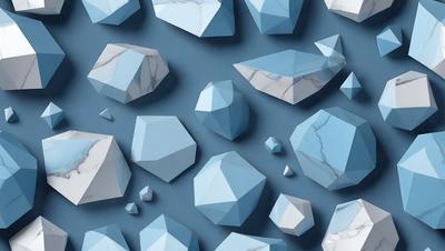 The primary subject of the image is a collection of blue and white geometric shapes, which are arranged in a visually appealing manner. The setting is a blue background, which provides a contrasting and complementary color to the shapes. The visual style of the image is a combination of digital art and illustration, creating a unique and eye-catching design. The dominant colors in the image are blue and white, which contribute to a calm and soothing atmosphere.