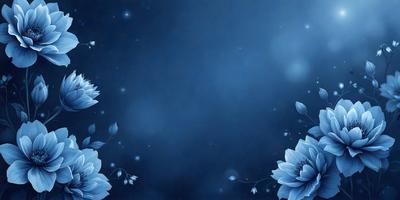 The primary subject of the image is a blue background with white flowers. The setting is a dark, starry night, creating a serene and peaceful atmosphere. The visual style is a digital art or illustration, with the flowers and background being the main focus of the image. The colors and mood are predominantly blue and white, with the flowers adding a touch of color and life to the scene.