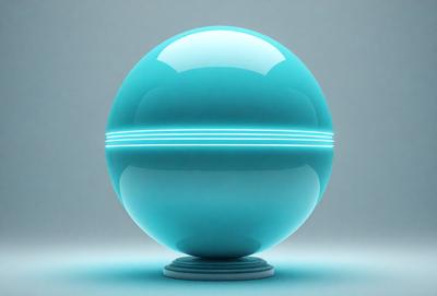 The primary subject of the image is a large, blue, lighted sphere. The setting is a white background, which provides a clean and minimalist appearance. The visual style is a digital art, as the sphere is depicted in a 3D rendering. The colors and mood of the image are predominantly blue, creating a calm and serene atmosphere.