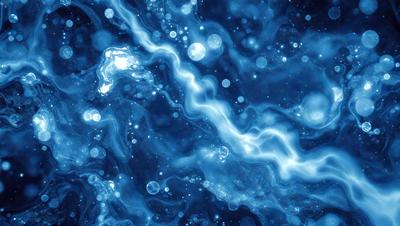 The primary subject of the image is a blue, swirling, and flowing pattern, which appears to be a digital art or illustration. The setting is a dark, starry background, creating a sense of depth and contrast. The visual style is a combination of digital art and illustration, with the blue swirls and flowing patterns creating a unique and captivating visual experience. The colors and mood of the image are predominantly blue, with the swirls and flowing patterns adding a sense of movement and dynamism to the overall atmosphere.
