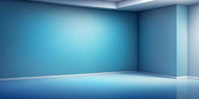 The primary subject of the image is a large, empty room with a blue wall. The setting is a white room with a blue wall, and the visual style is a photo. The dominant colors are blue and white, creating a calm and serene atmosphere.