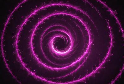 The primary subject of the image is a purple spiral, which appears to be a swirling pattern or a vortex. The setting is a dark background, which contrasts with the bright purple color of the spiral. The visual style of the image is a combination of a photo and digital art, as it captures the spiral's intricate details while also showcasing its vibrant color. The colors and mood of the image are predominantly purple, creating a sense of depth and mystery.