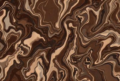 The primary subject of the image is a close-up of a wooden surface with a unique and intricate pattern. The setting is a room with a wooden floor, and the visual style appears to be a combination of a photo and a digital art or illustration. The colors and mood of the image are predominantly brown, giving it a warm and earthy atmosphere.