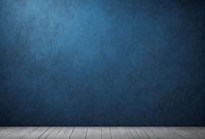The primary subject of the image is a blue wall with a wooden floor. The setting is a room with a blue wall, and the visual style is a photo. The dominant colors are blue and white, creating a calm and serene atmosphere.