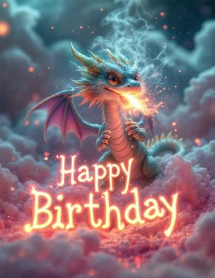 The primary subject of the image is a dragon, which is the main object, scene, or focus of the image. The dragon is standing on a cloud, which serves as the setting or background. The visual style of the image is digital art, as it is a digital illustration of a dragon. The dominant colors in the image are pink and purple, creating a warm and happy atmosphere.
