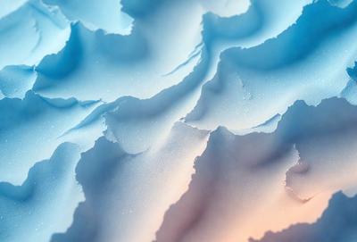 The primary subject of the image is a close-up of a white, textured surface. The setting appears to be a creative artistic environment, possibly a digital art or illustration. The visual style of the image is a combination of photo and digital art, creating a unique and intriguing appearance. The dominant colors in the image are white and blue, giving the scene a calm and serene atmosphere.