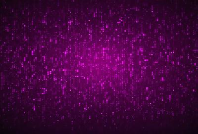 The primary subject of the image is a purple background with a pattern of bright, colorful lights. The setting appears to be a futuristic or digital environment, possibly a video game or a digital art piece. The visual style is a combination of digital art and illustration, creating a vibrant and dynamic scene. The dominant colors are purple and the bright lights, which contribute to a mood of excitement and energy.