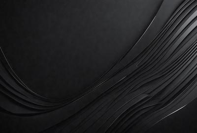 The primary subject of the image is a black background with a pattern of curved lines. The setting is a dark room, and the visual style appears to be a combination of a photo and a digital art or illustration. The dominant colors are black and grey, creating a moody atmosphere.