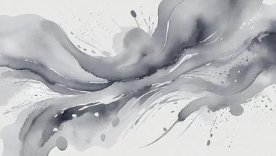 The primary subject of the image is a watercolor painting of a wave. The setting is a white background, and the visual style is a watercolor painting. The dominant colors in the painting are shades of blue and gray, creating a calm and serene atmosphere.