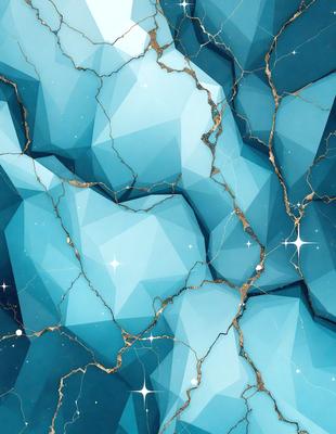 The primary subject of the image is a blue and gold patterned wall. The setting is a blue and gold wall with a cracked and broken appearance. The visual style is a digital art or illustration, creating a unique and intricate design. The colors and mood of the image are predominantly blue and gold, giving it a luxurious and elegant feel.