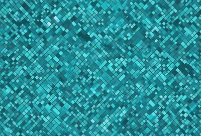 The primary subject of the image is a blue and green patterned surface, which appears to be a wallpaper or a textile. The setting is indoors, possibly in a room with a blue and green color scheme. The visual style is a combination of digital art and illustration, creating a unique and vibrant design. The dominant colors are blue and green, giving the scene a calm and soothing atmosphere.