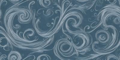 The primary subject of the image is a blue and white swirling pattern, which appears to be a painting or drawing. The setting is a blue background, and the visual style is a combination of artistic elements, such as swirls and flowing lines. The colors and mood of the image are predominantly blue and white, creating a sense of calmness and tranquility.