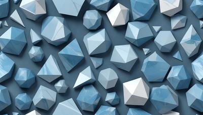 The primary subject of the image is a collection of blue and white geometric shapes, which are arranged in a visually appealing manner. The setting is a blue background, which provides a contrasting and complementary color to the shapes. The visual style of the image is a combination of digital art and illustration, creating a unique and eye-catching design. The dominant colors in the image are blue and white, which contribute to a calm and soothing atmosphere.