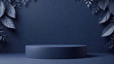 The primary subject of the image is a blue table or pedestal. The table is placed against a blue wall, which serves as the setting or background. The visual style of the image is a photo, and the dominant colors are blue and gray, creating a calm and serene atmosphere.