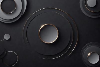 The primary subject of the image is a gold ring, which is placed on a black background. The ring is the focal point of the scene, and it appears to be a close-up of the ring. The visual style of the image is a combination of a photo and digital art, creating a unique and eye-catching presentation. The colors in the image are predominantly black and gold, giving the scene a sleek and sophisticated appearance.