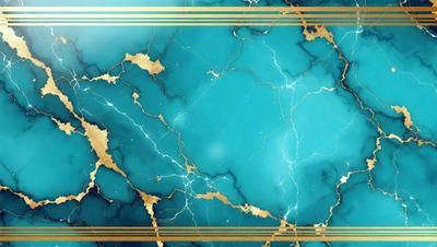 The primary subject of the image is a blue marble wall with gold accents. The setting is a room with a blue and gold marble wall, which serves as the background. The visual style is a combination of photo and digital art, creating a unique and eye-catching design. The dominant colors are blue and gold, giving the wall a luxurious and elegant appearance.