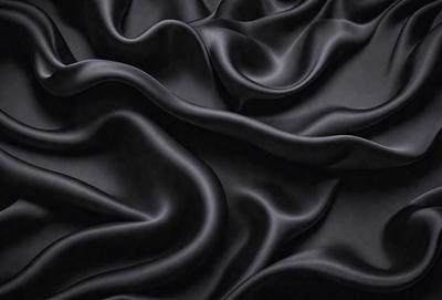 The primary subject of the image is a close-up of a black fabric, possibly a piece of clothing or a curtain. The setting is a dark background, which emphasizes the fabric's texture and pattern. The visual style is a close-up, which highlights the fabric's details. The colors and mood of the image are predominantly dark, with the black fabric being the main focus.