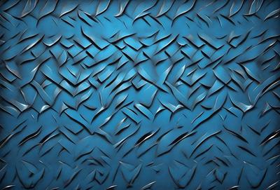 The primary subject of the image is a blue wall with a pattern of swirls and curves. The setting is a room with a blue background, and the visual style appears to be a combination of digital art and illustration. The dominant colors are blue and silver, creating a calm and soothing atmosphere.