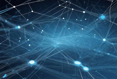 The primary subject of the image is a complex network of interconnected lines, which create a visually striking and intricate pattern. The setting is a dark blue background, which contrasts with the lines and adds depth to the image. The visual style is a combination of digital art and illustration, as the lines are rendered in a way that resembles a computer-generated or hand-drawn pattern. The colors and mood of the image are predominantly dark and moody, with the blue background and the interconnected lines creating a sense of depth and intricacy.